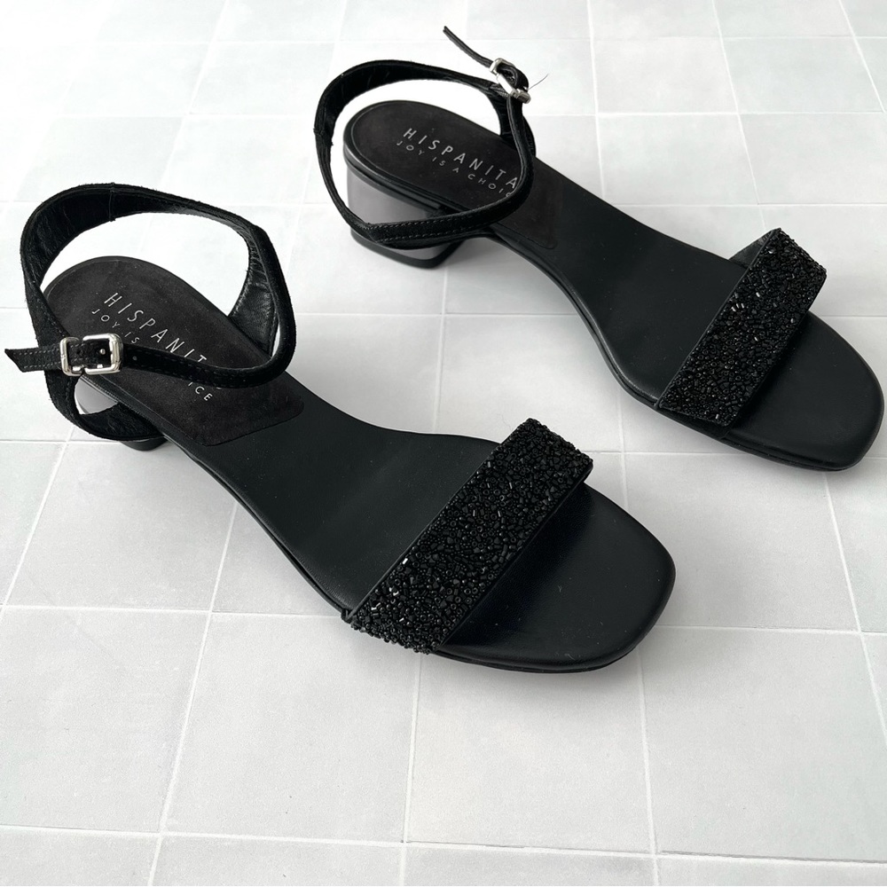 Hispanitas Sitara black beaded sandals size 40 low heel